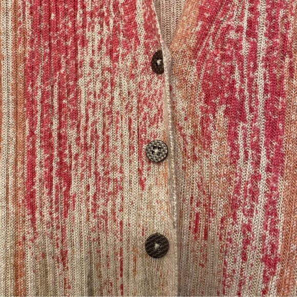 NIC+ZOE Painted Twirl Linen Blend long Cardigan button front boho art to wear L - Picture 5 of 9